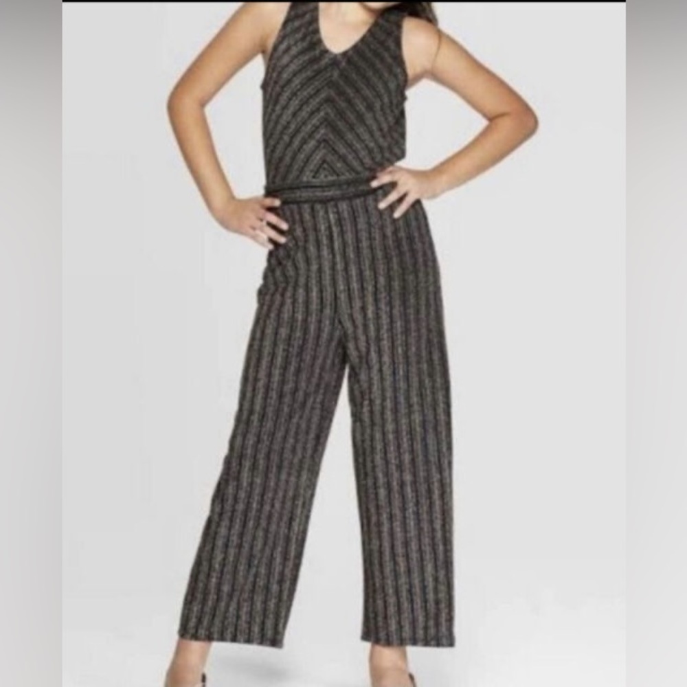 Youth Shimmery holiday Romper Black, Brown, Silver, Purple Stripe